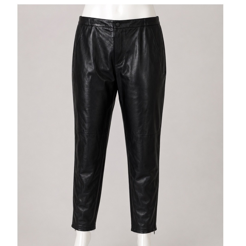 Zara Black Leather High Rise Tapered Pants XXL Ankle Zip Seam Detail Goth Sexy